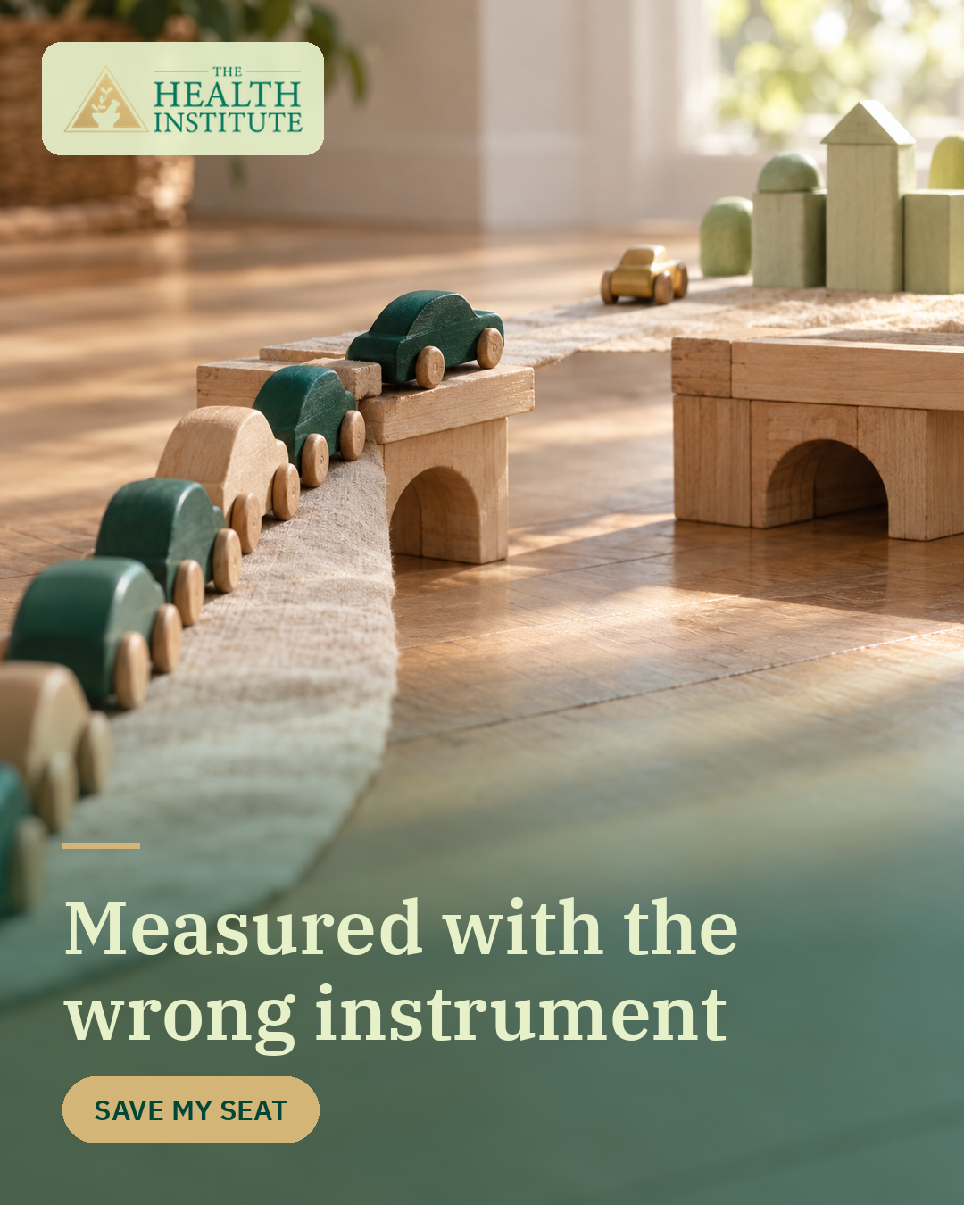 Wooden cars and a bridge illustrate The Wrong Instrument city metaphor.